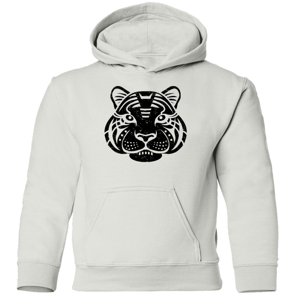 Black Distressed Emblem Hoodies for Kids (Tiger/Siber)