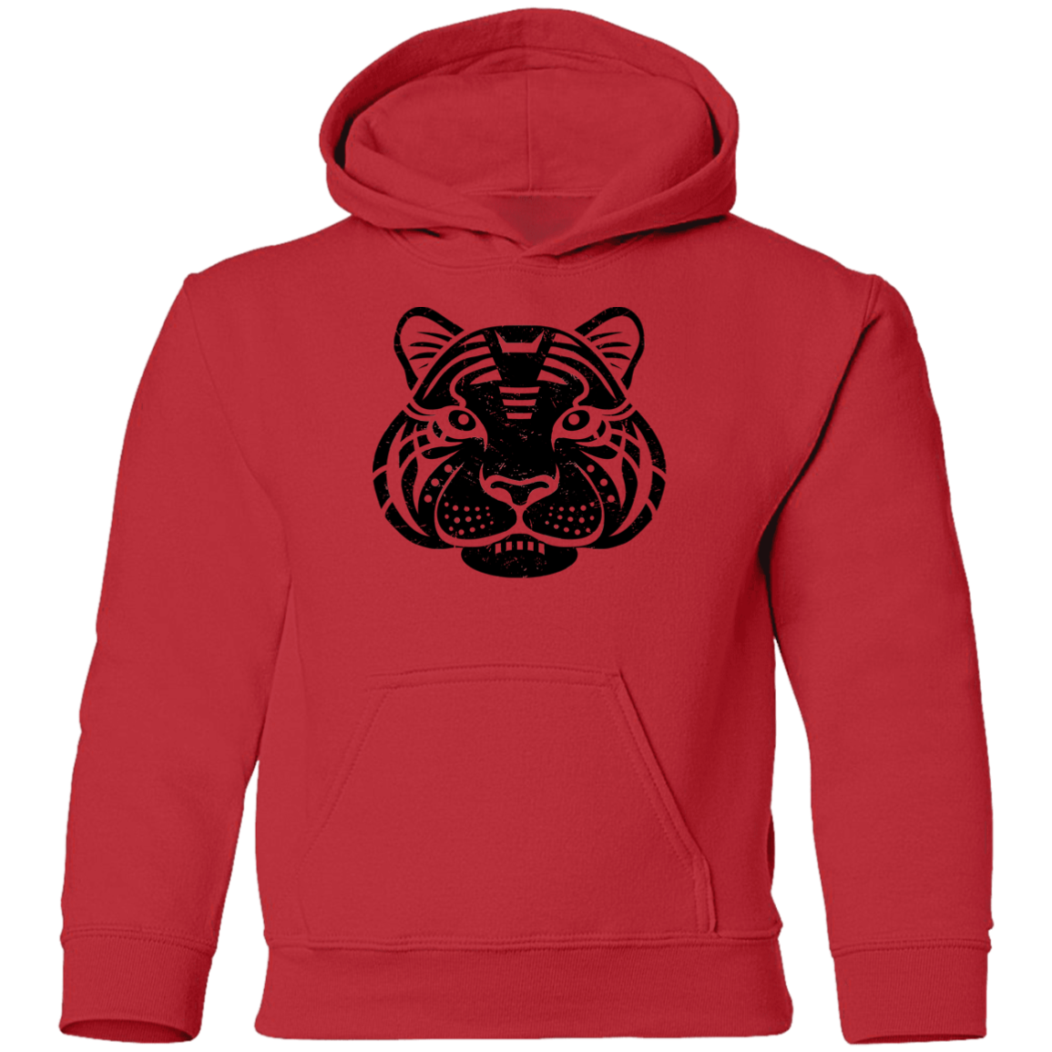 Black Distressed Emblem Hoodies for Kids (Tiger/Siber)