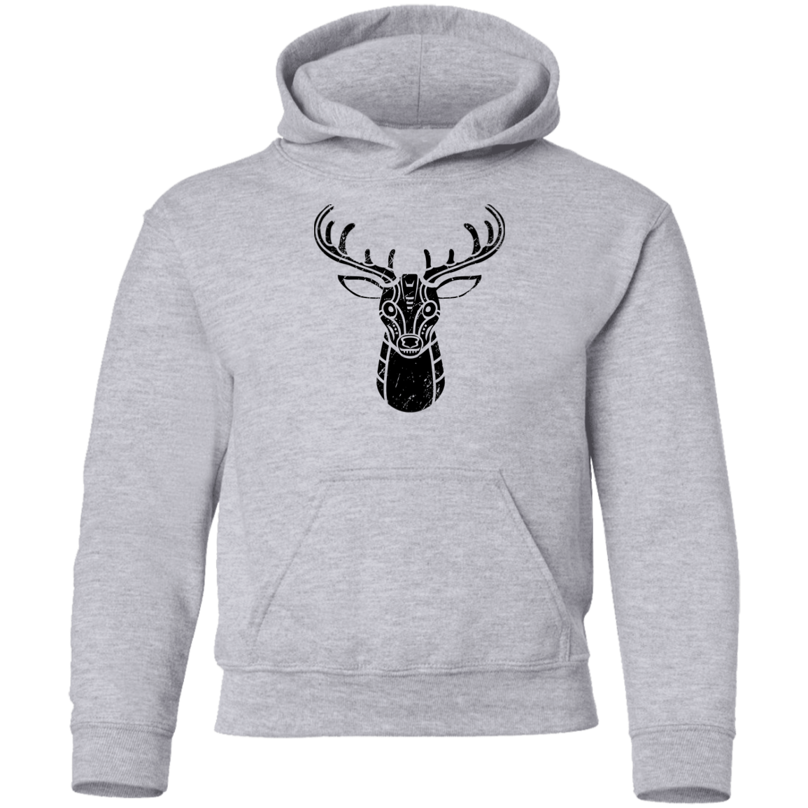 Black Distressed Emblem Hoodies for Kids (Deer/Stag)
