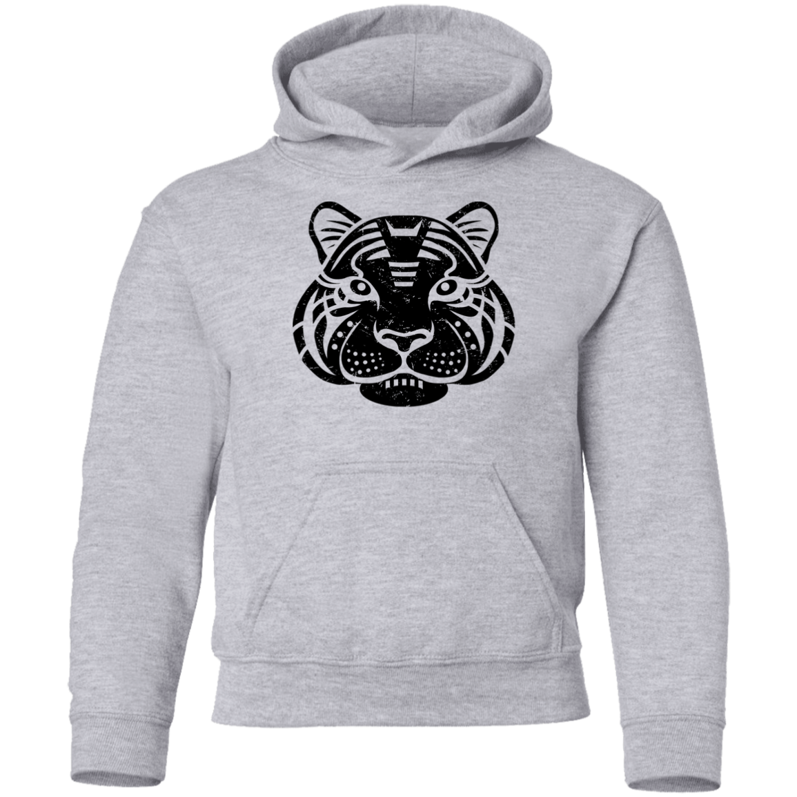 Black Distressed Emblem Hoodies for Kids (Tiger/Siber)