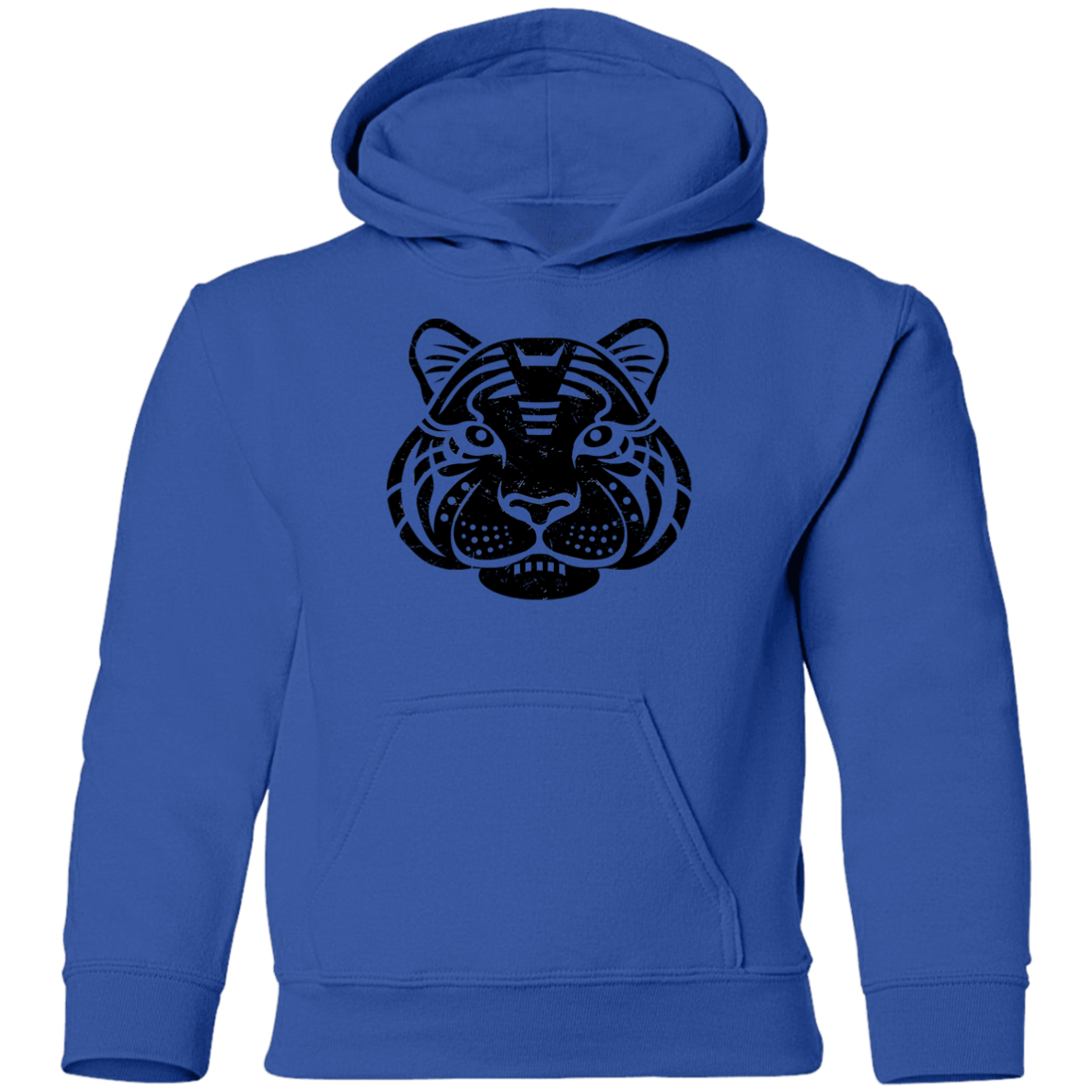 Black Distressed Emblem Hoodies for Kids (Tiger/Siber)