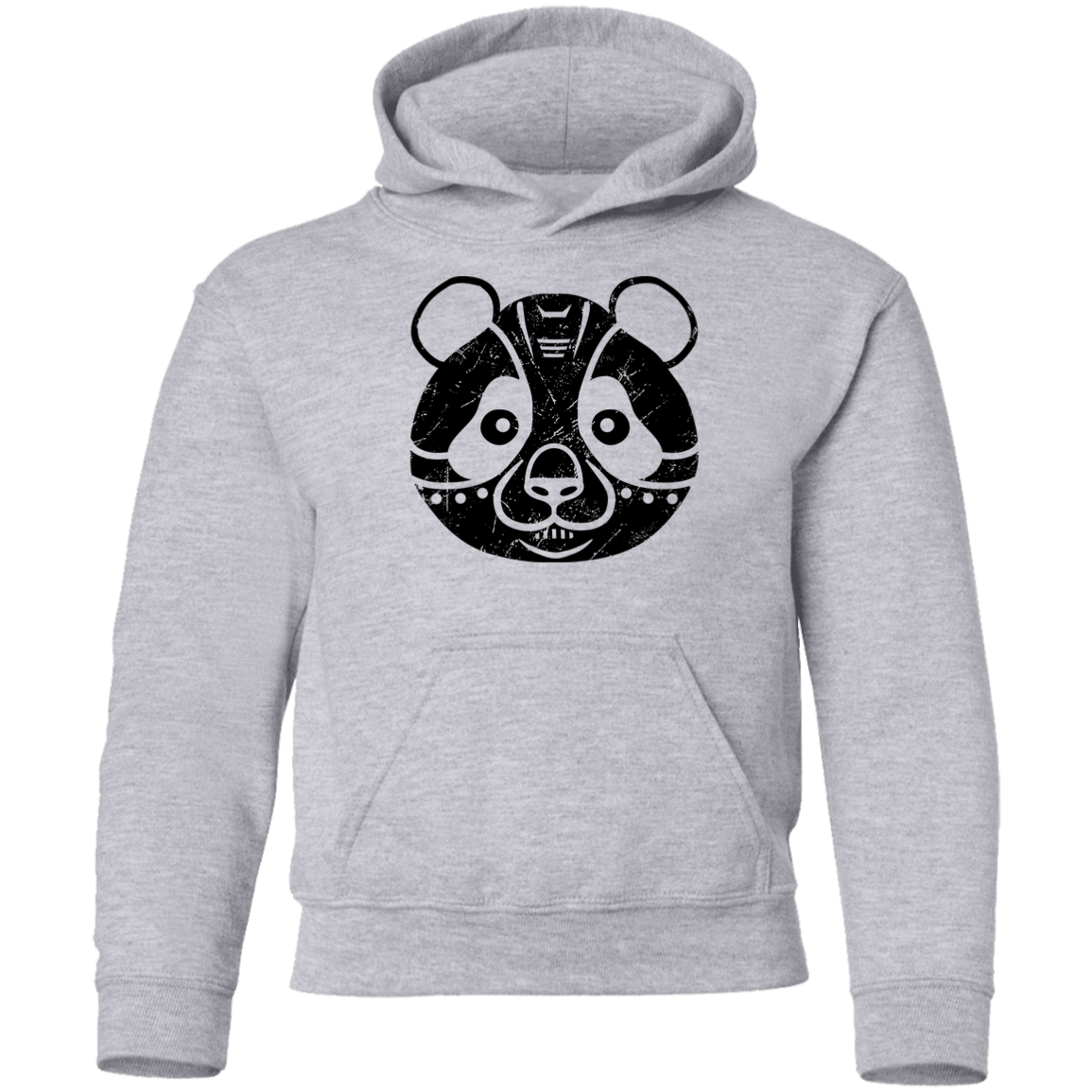 Black Distressed Emblem Hoodies for Kids (Panda/Fuji)