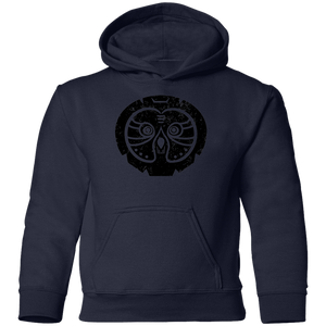Black Distressed Emblem Hoodies for Kids (Great Grey Owl/Sage)