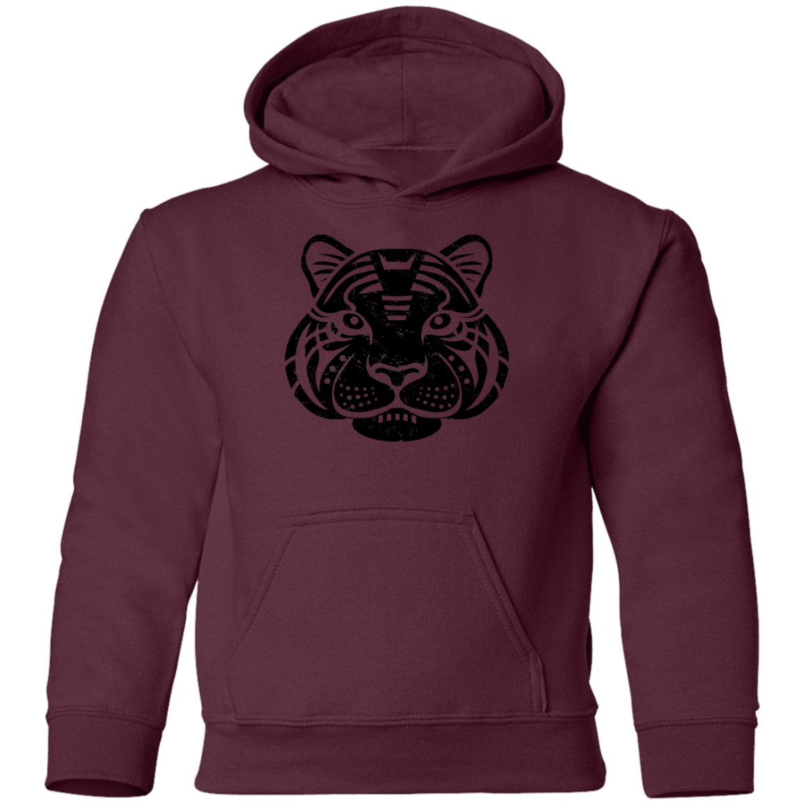 Black Distressed Emblem Hoodies for Kids (Tiger/Siber)