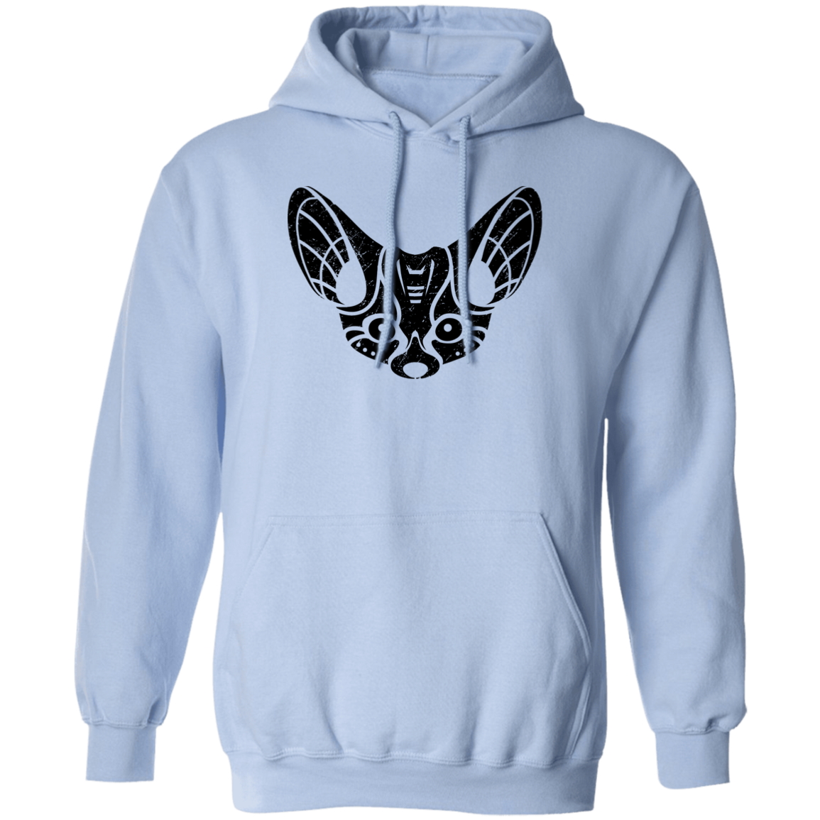 Black Distressed Emblem Hoodies for Adults (Fennec Fox/Fen)