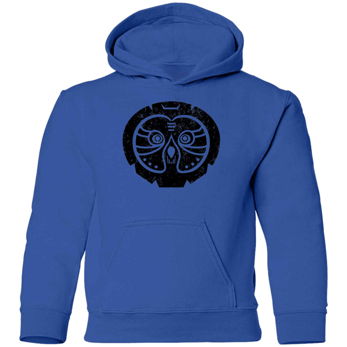 Black Distressed Emblem Hoodies for Kids (Great Grey Owl/Sage)